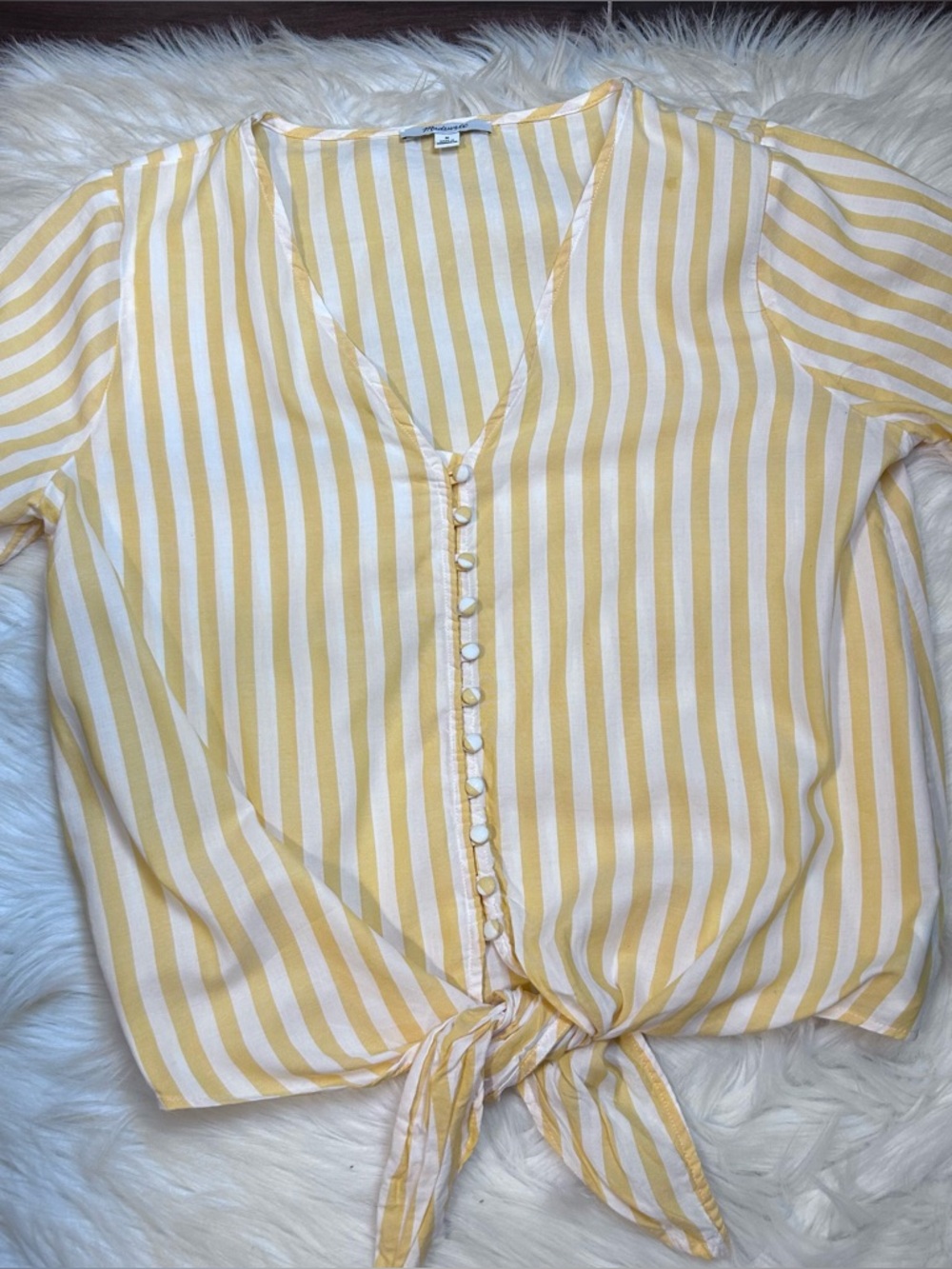 Madewell The Agency Striped Tie Front Shirt Top Womens M Cabana Yellow Preppy